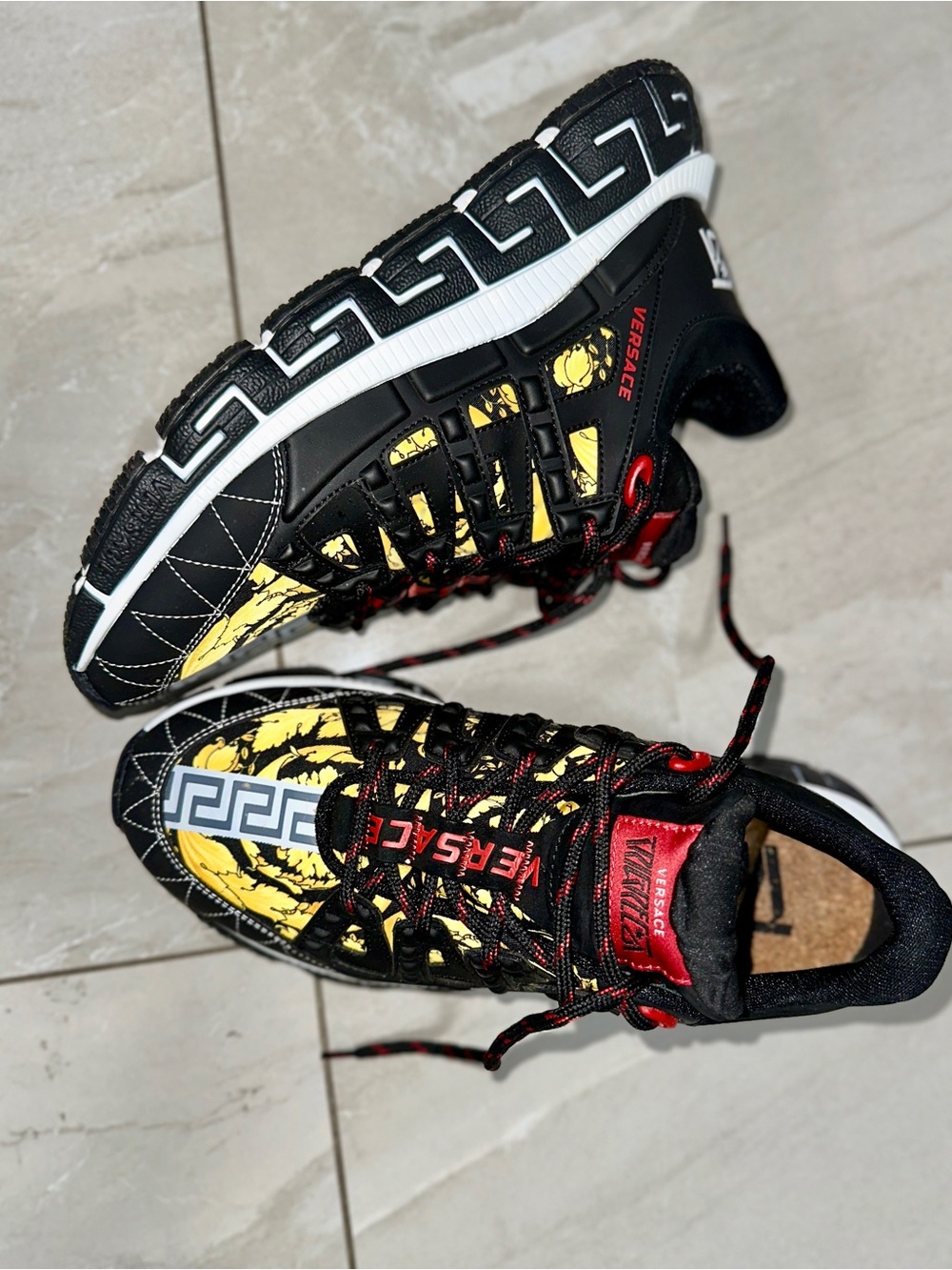 Versace Black, Yellow & Red Men's Designer Sneakers